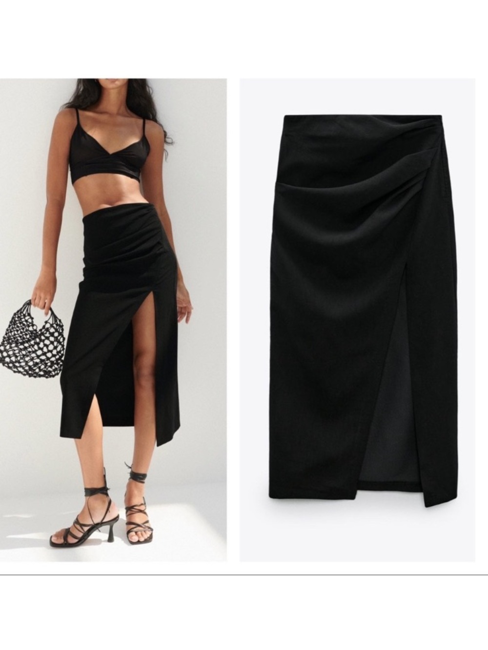 SOLD 😎Women’s Zara black midi skirt high slit xxl sexy date night